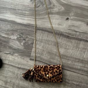 Never used leopard print with red interior mini purse